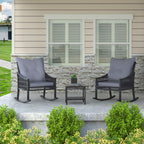 Ensemble de 3 chaises à bascule et table basse en rotin pour patio extérieur VEIKOUS avec coussins et oreillers