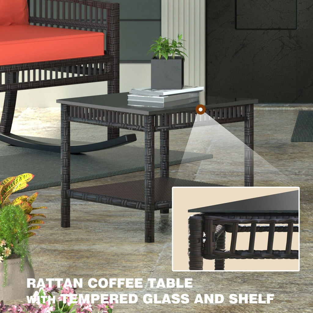 Ensemble de 3 chaises à bascule et table basse en rotin pour patio extérieur VEIKOUS avec coussins et oreillers