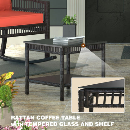 Ensemble de 3 chaises à bascule et table basse en rotin pour patio extérieur VEIKOUS avec coussins et oreillers