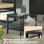 Ensemble de 3 chaises à bascule et table basse en rotin pour patio extérieur VEIKOUS avec coussins et oreillers
