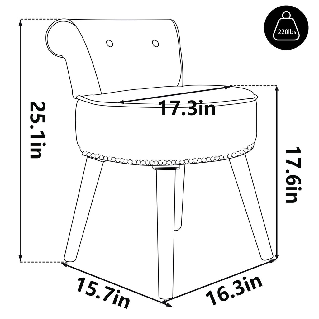 Tabouret de maquillage VEIKOUS avec dossier bas et pieds en bois - 17,3 x 15,7 x 25,1