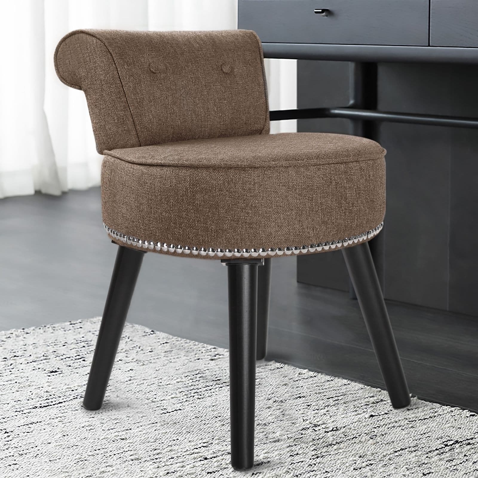 Tabouret de maquillage VEIKOUS avec dossier bas et pieds en bois - 17,3 x 15,7 x 25,1