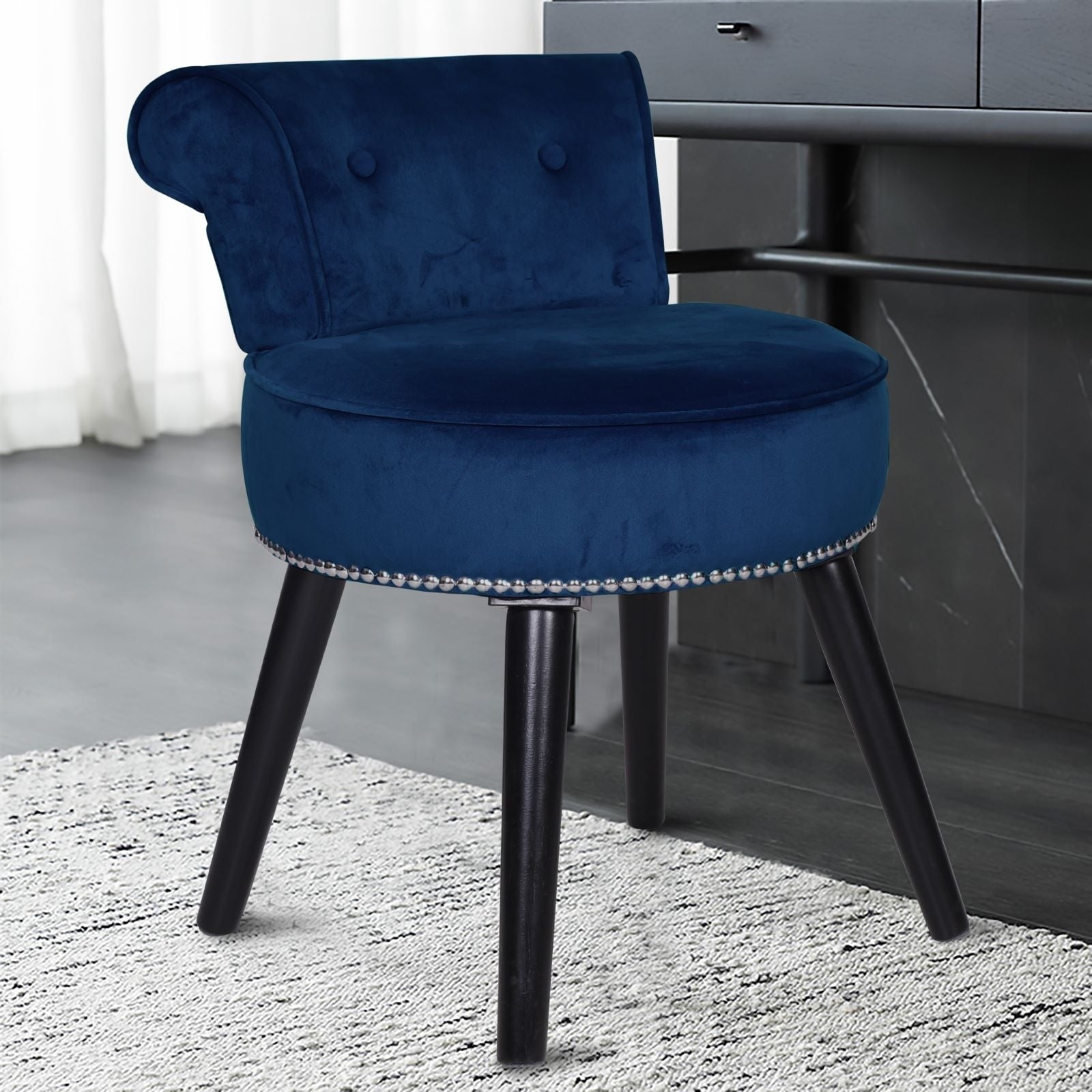 Tabouret de maquillage VEIKOUS avec dossier bas et pieds en bois - 17,3 x 15,7 x 25,1