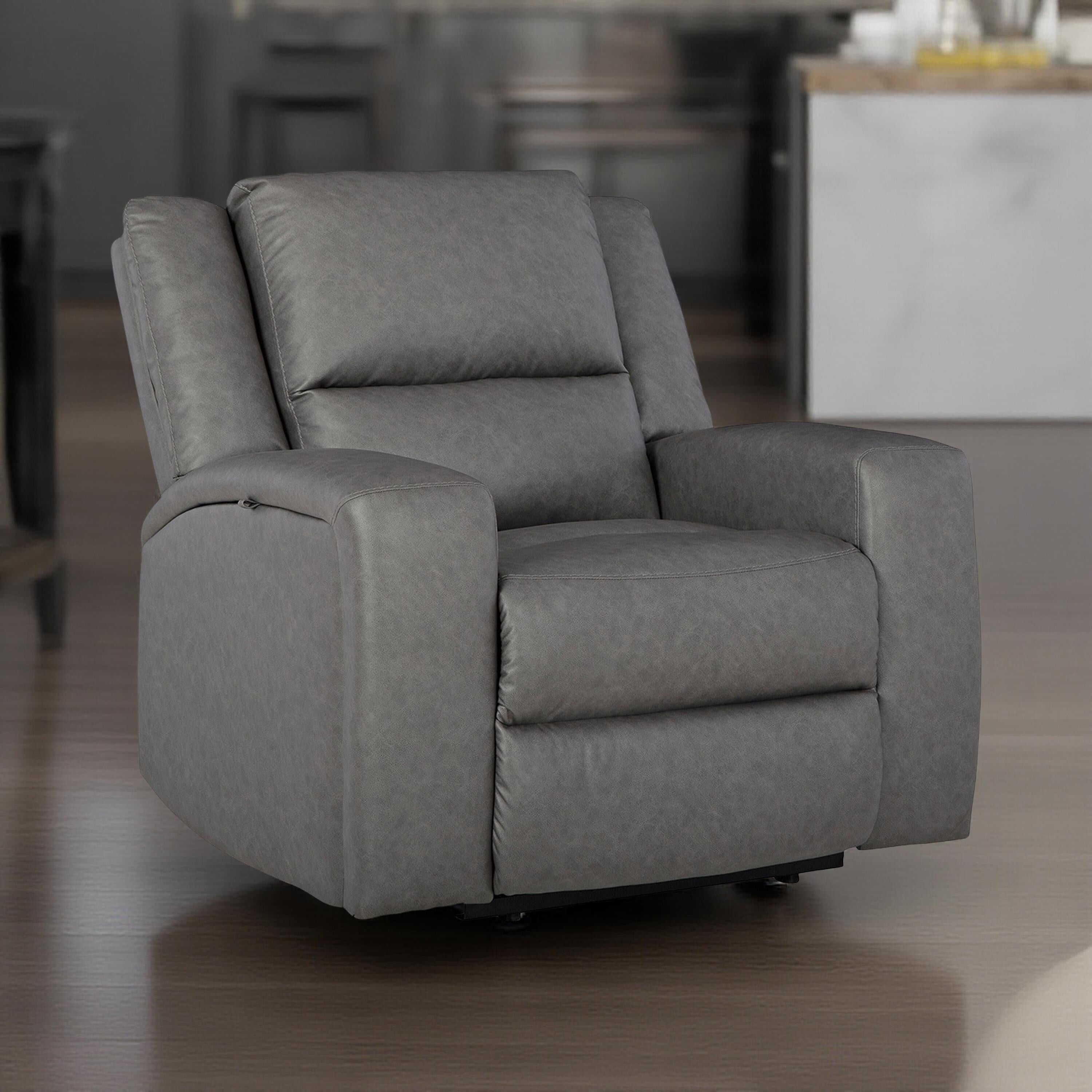 Fauteuil inclinable manuel Vance, similicuir gris, appui-tête coussiné