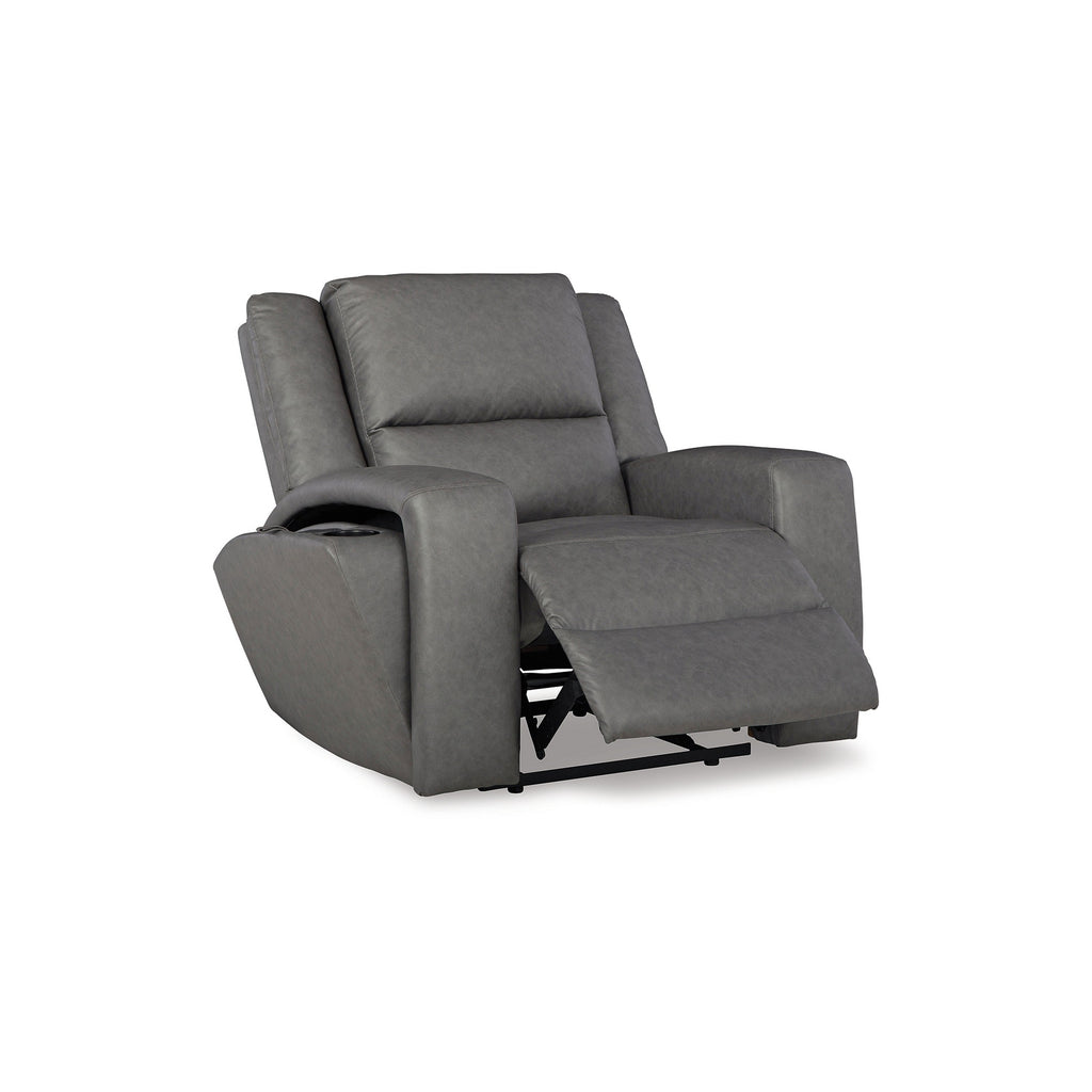 Fauteuil inclinable manuel Vance, similicuir gris, appui-tête coussiné