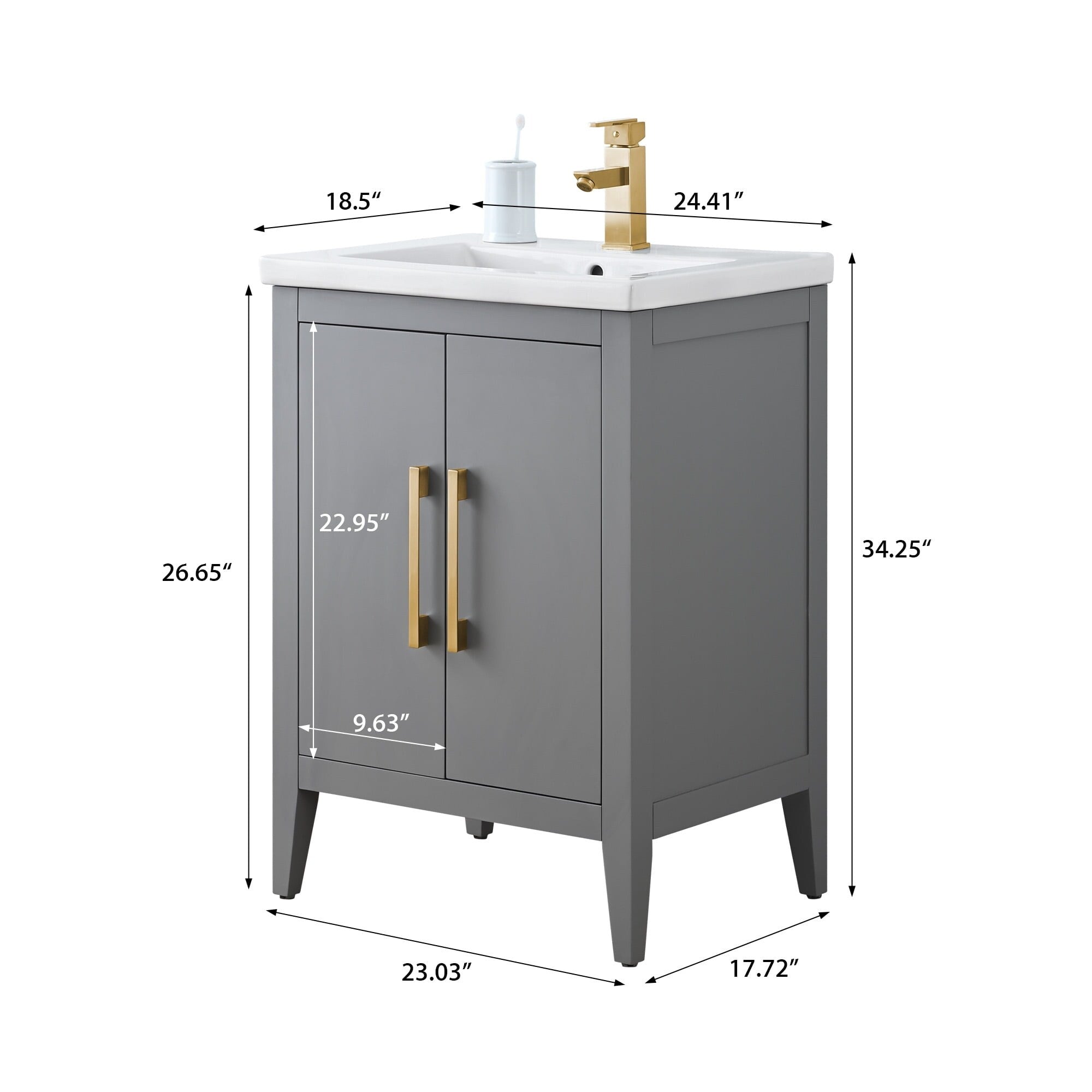 Meuble-lavabo simple Vanity Art 20, 24 ou 30 avec dessus en céramique