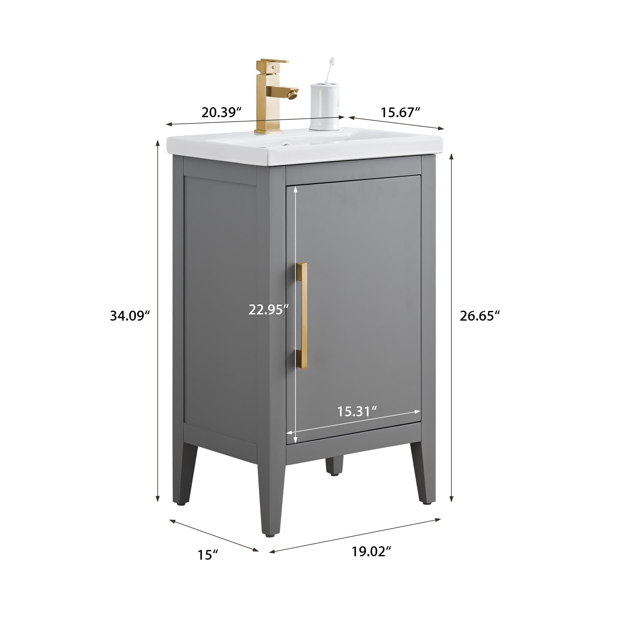 Meuble-lavabo simple Vanity Art 20, 24 ou 30 avec dessus en céramique