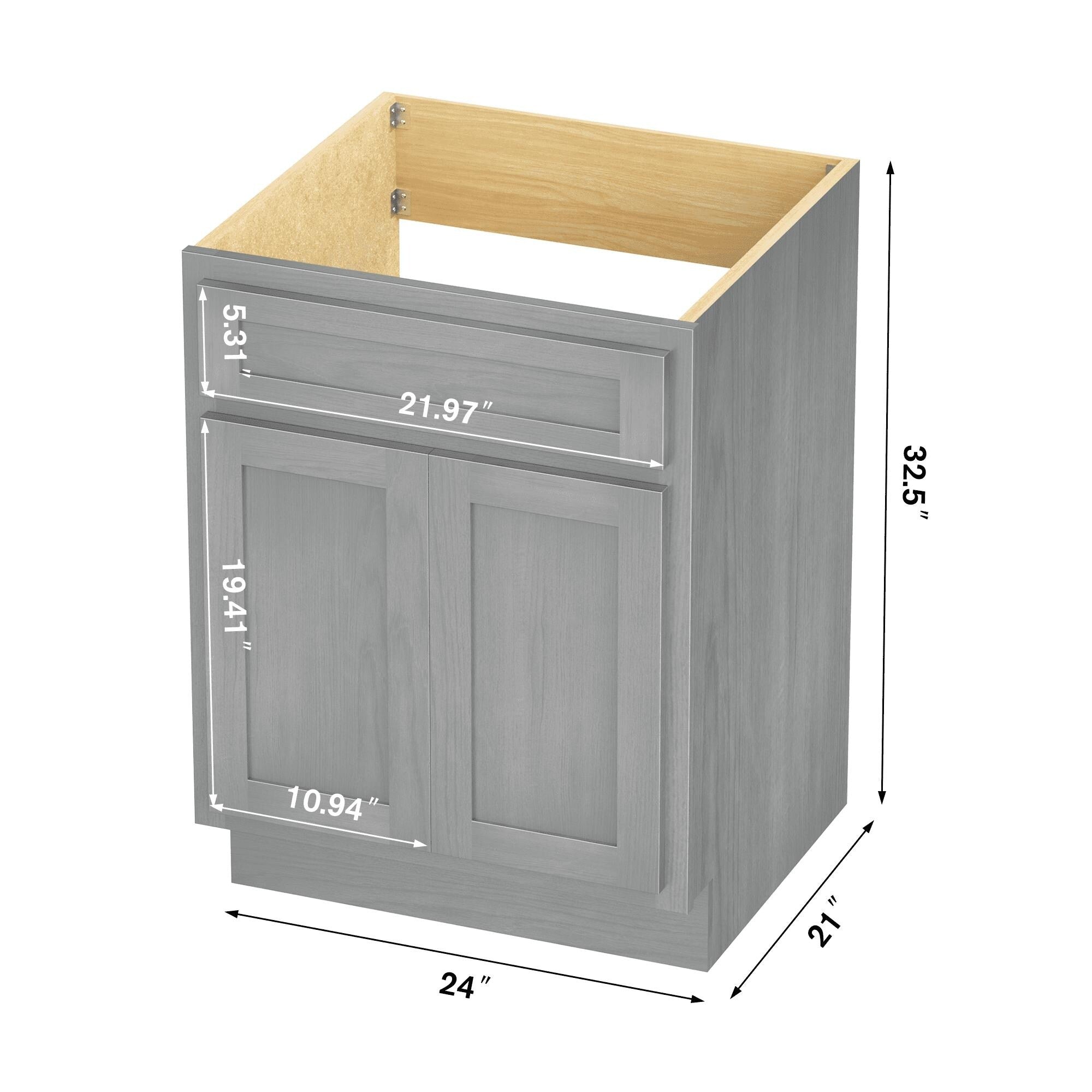 Meuble-lavabo simple en bois massif de 24 pouces de Vanity Art