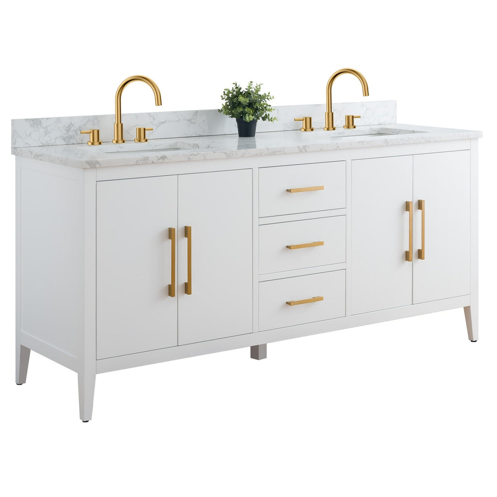 Meuble-lavabo double vasque Vanity Art 72 avec dessus en marbre reconstitué