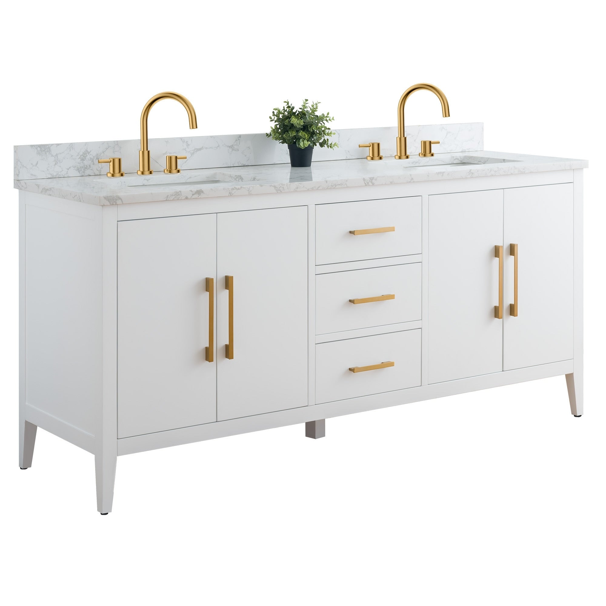 Meuble-lavabo double vasque Vanity Art 72 avec dessus en marbre reconstitué