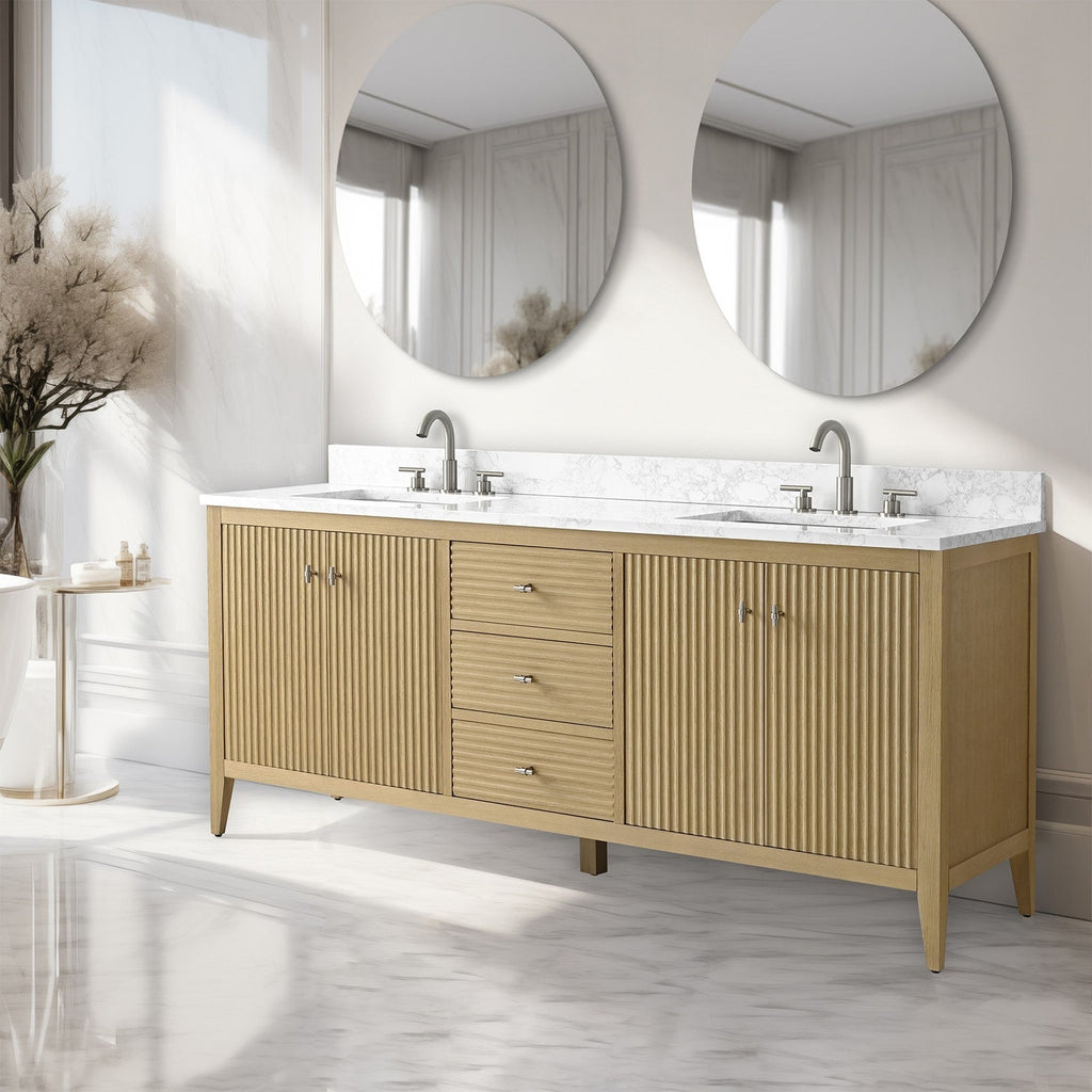Meuble-lavabo double vasque Vanity Art 72 avec dessus en marbre reconstitué