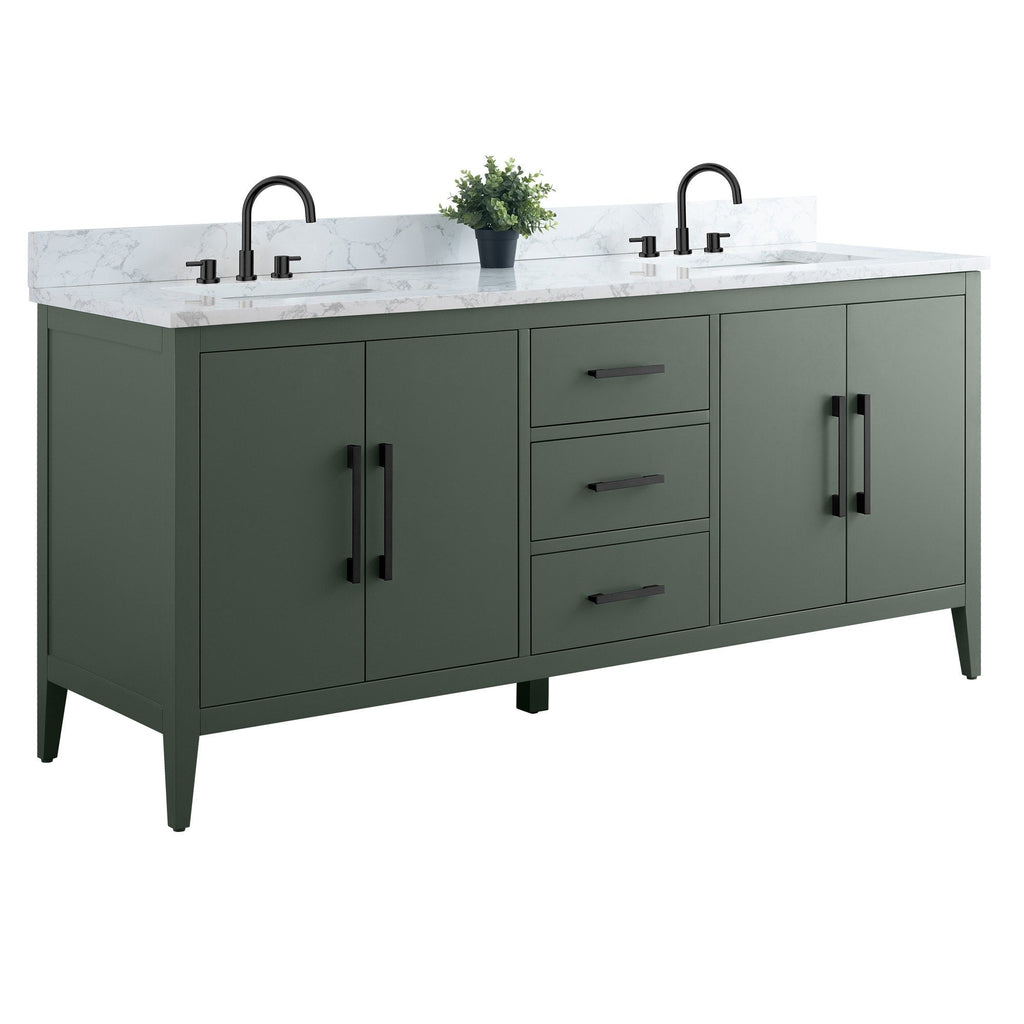 Meuble-lavabo double vasque Vanity Art 72 avec dessus en marbre reconstitué