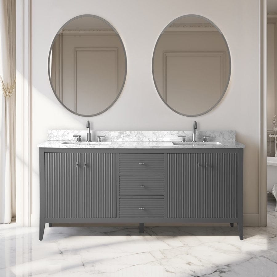 Meuble-lavabo double vasque Vanity Art 72 avec dessus en marbre reconstitué