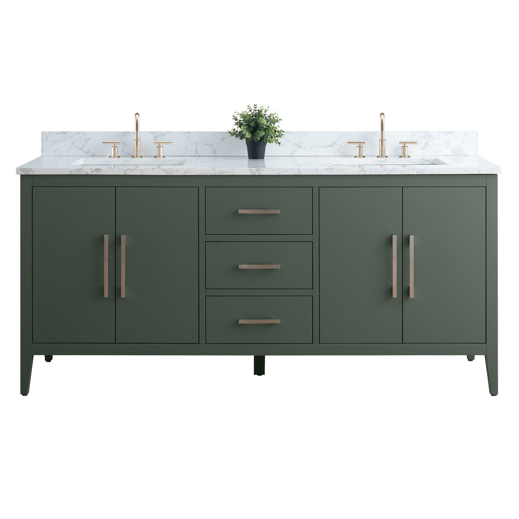 Meuble-lavabo double vasque Vanity Art 72 avec dessus en marbre reconstitué