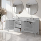 Meuble-lavabo double vasque Vanity Art 72 avec dessus en marbre reconstitué