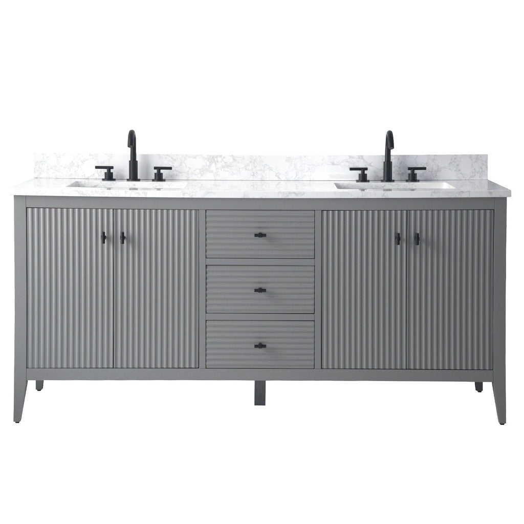 Meuble-lavabo double vasque Vanity Art 72 avec dessus en marbre reconstitué