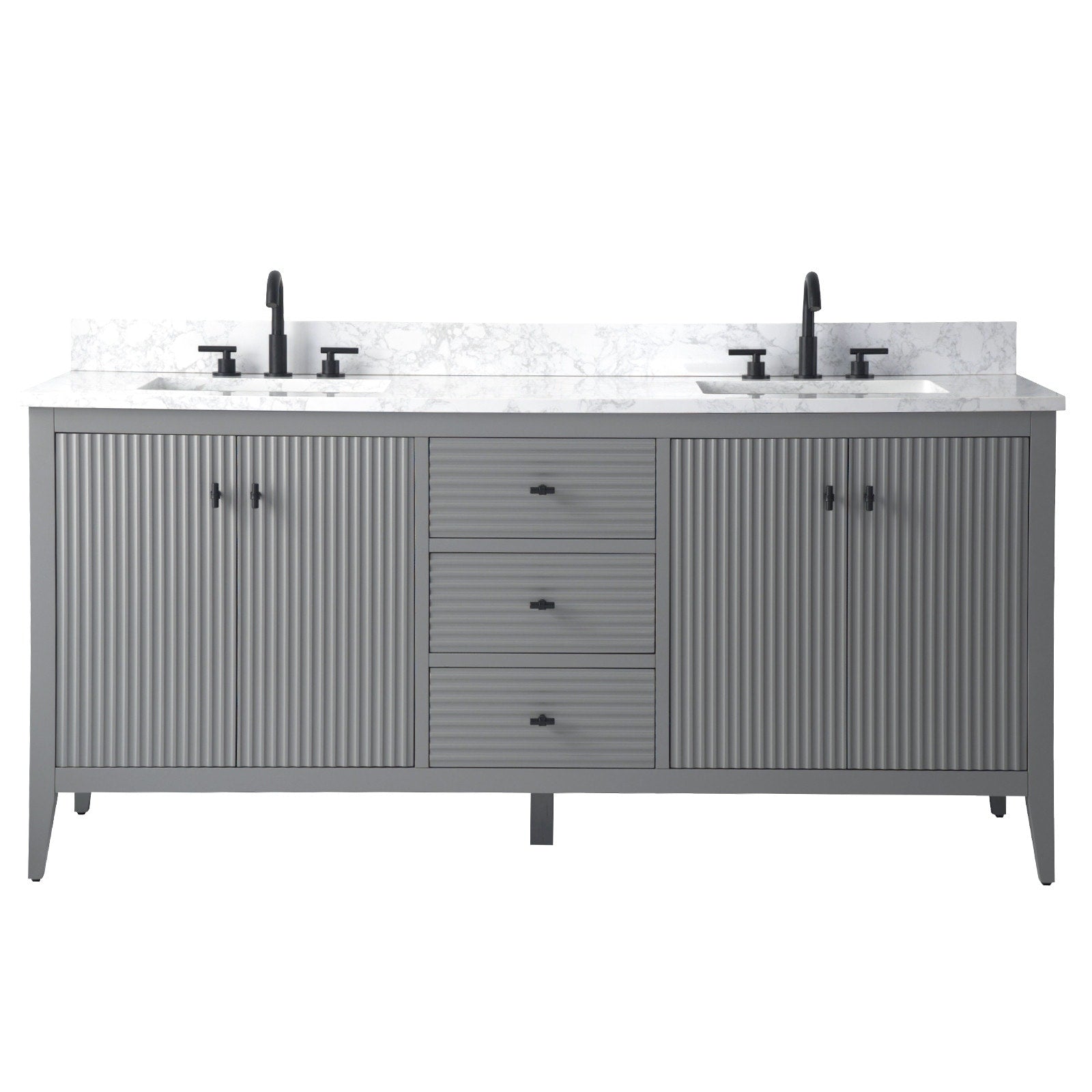 Meuble-lavabo double vasque Vanity Art 72 avec dessus en marbre reconstitué