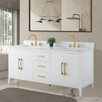 Meuble-lavabo double vasque Vanity Art 72 avec dessus en marbre reconstitué