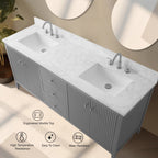 Meuble-lavabo double vasque Vanity Art 72 avec dessus en marbre reconstitué