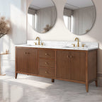 Meuble-lavabo double vasque Vanity Art 72 avec dessus en marbre reconstitué