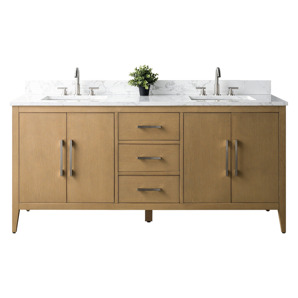 Meuble-lavabo double vasque Vanity Art 72 avec dessus en marbre reconstitué