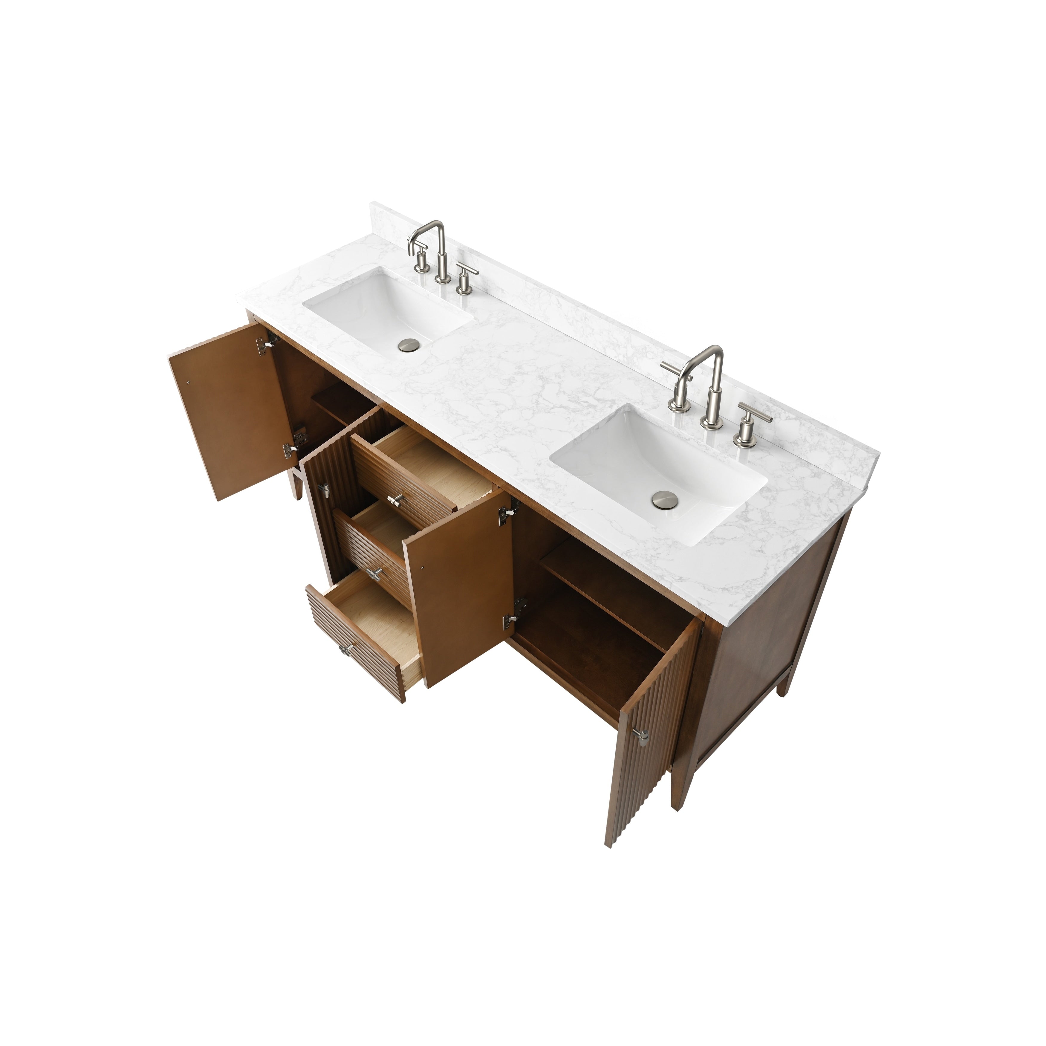 Meuble-lavabo double vasque Vanity Art 72 avec dessus en marbre reconstitué