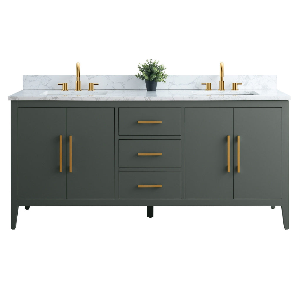 Meuble-lavabo double vasque Vanity Art 72 avec dessus en marbre reconstitué