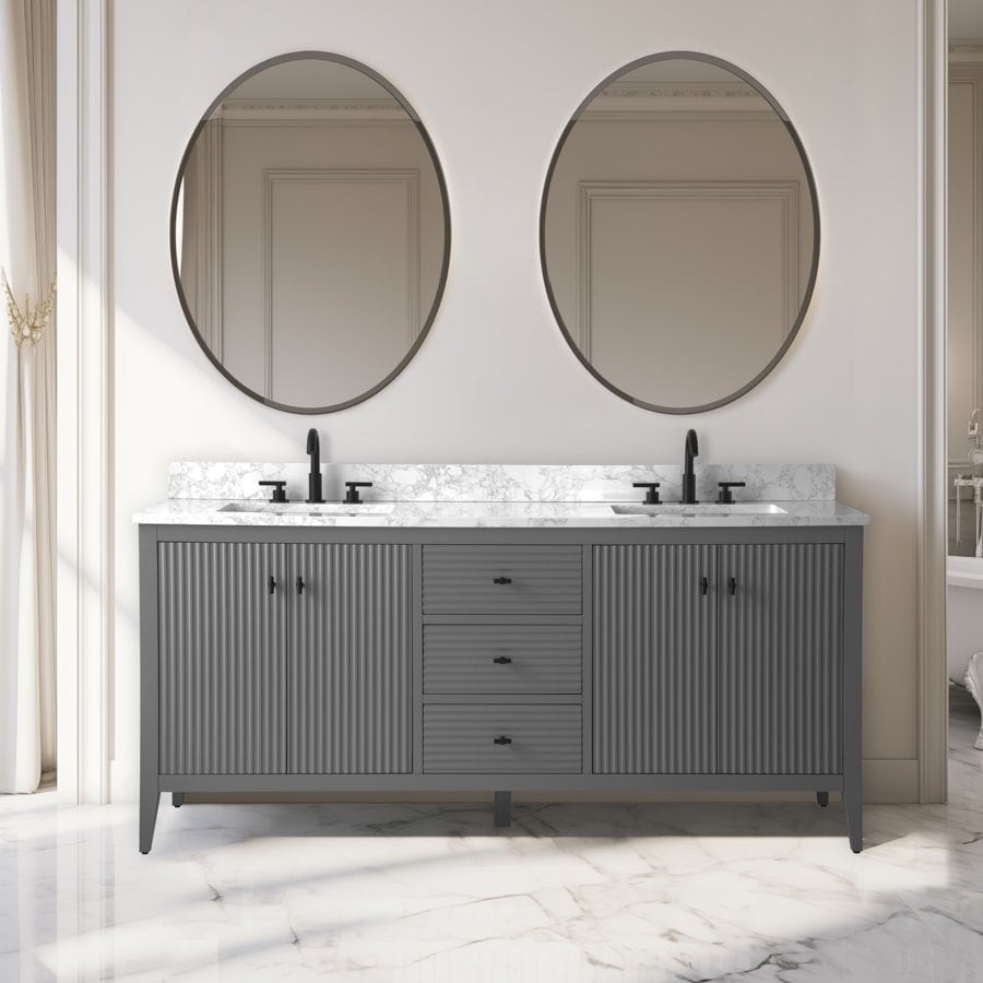 Meuble-lavabo double vasque Vanity Art 72 avec dessus en marbre reconstitué