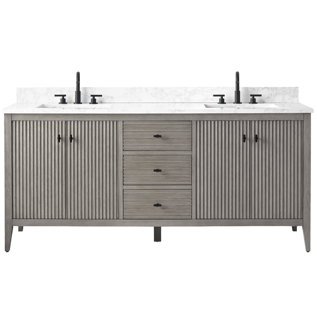 Meuble-lavabo double vasque Vanity Art 72 avec dessus en marbre reconstitué