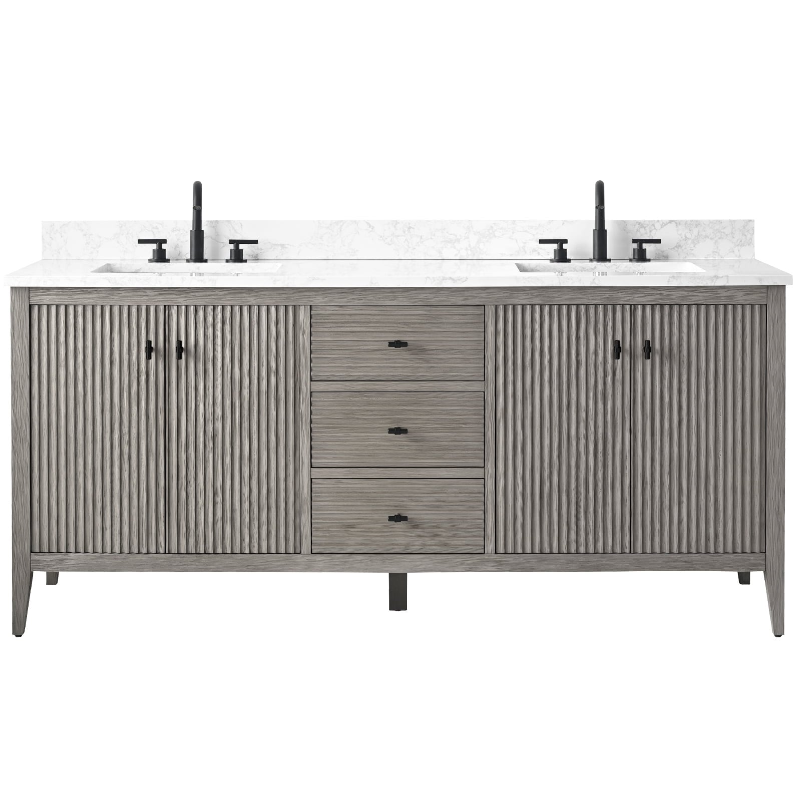 Meuble-lavabo double vasque Vanity Art 72 avec dessus en marbre reconstitué