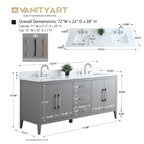 Meuble-lavabo double vasque Vanity Art 72 avec dessus en marbre reconstitué