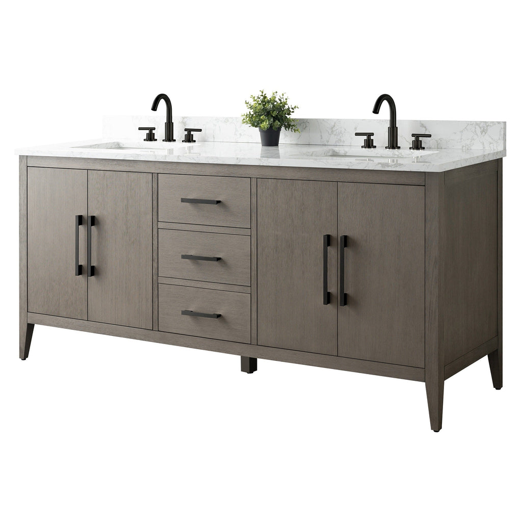 Meuble-lavabo double vasque Vanity Art 72 avec dessus en marbre reconstitué