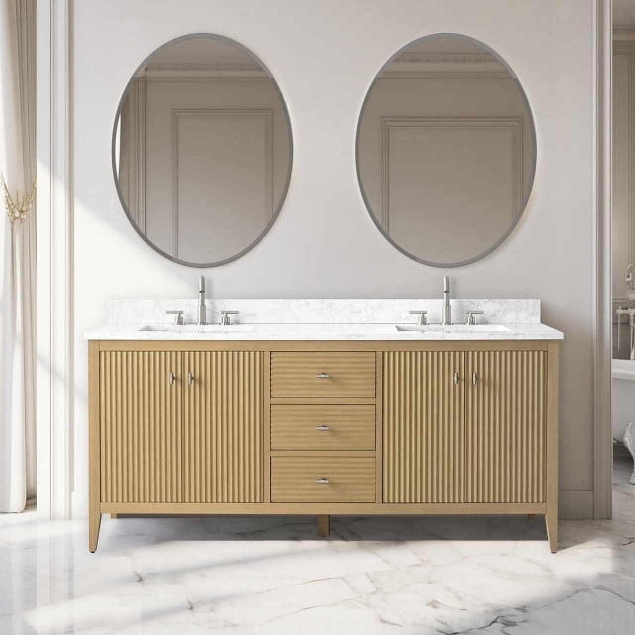 Meuble-lavabo double vasque Vanity Art 72 avec dessus en marbre reconstitué