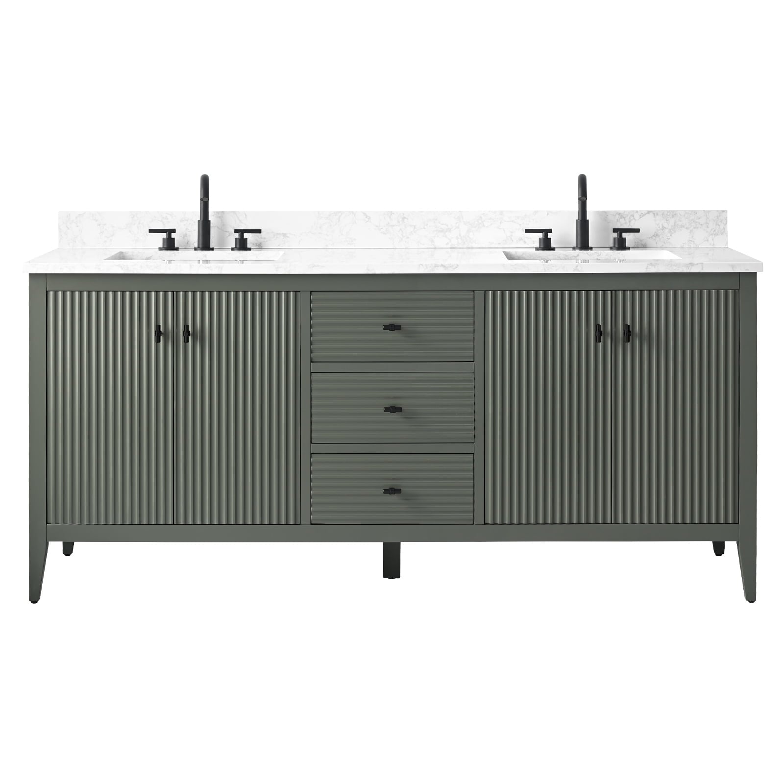 Meuble-lavabo double vasque Vanity Art 72 avec dessus en marbre reconstitué