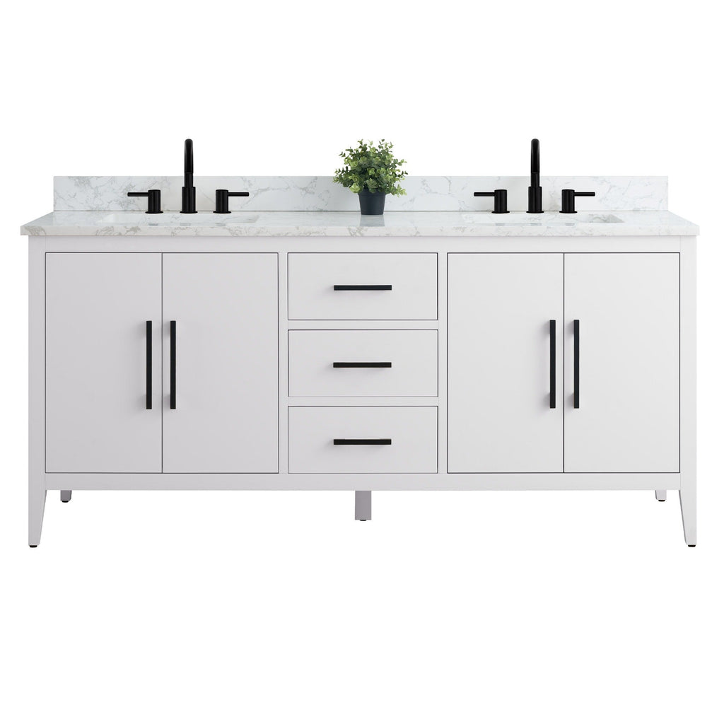 Meuble-lavabo double vasque Vanity Art 72 avec dessus en marbre reconstitué