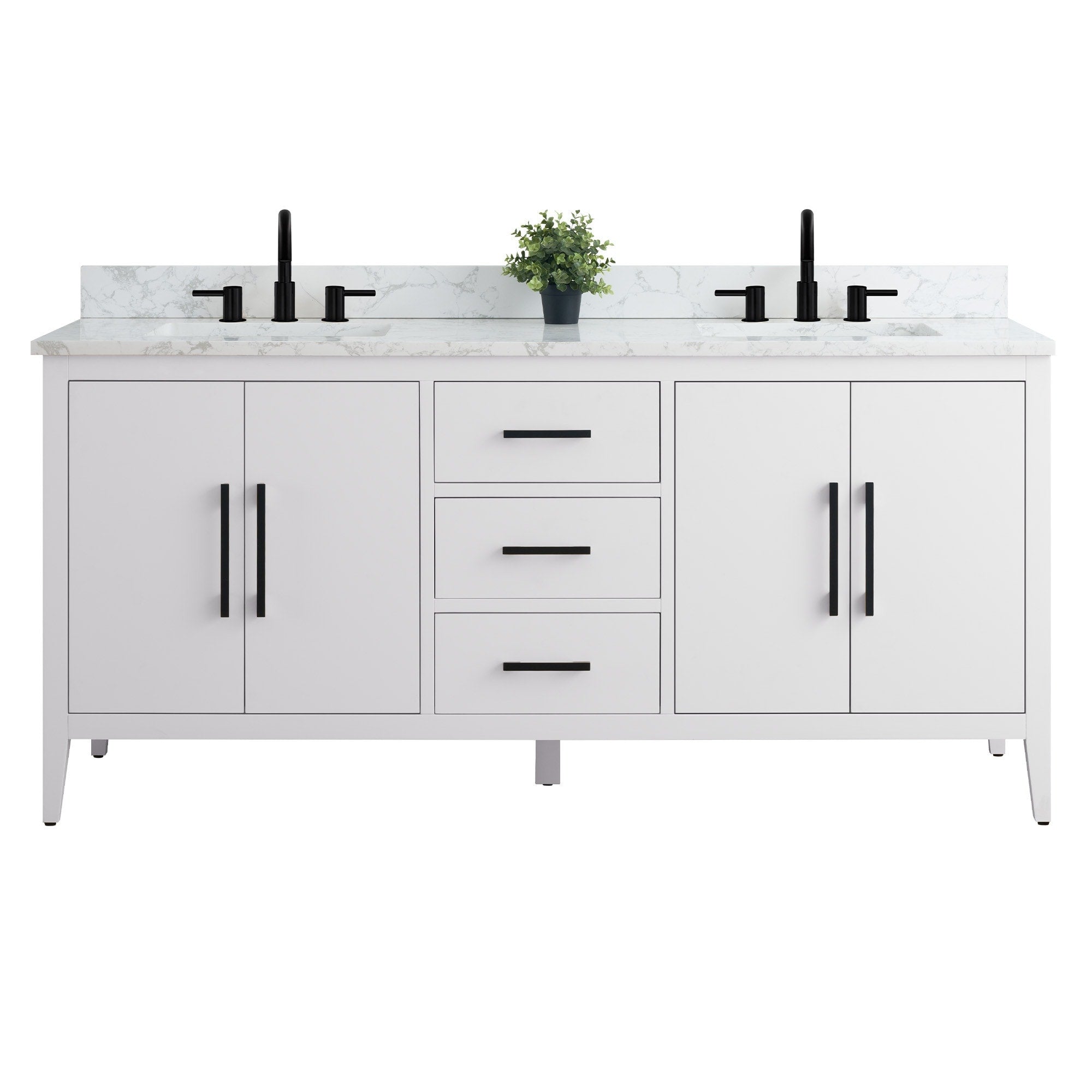 Meuble-lavabo double vasque Vanity Art 72 avec dessus en marbre reconstitué