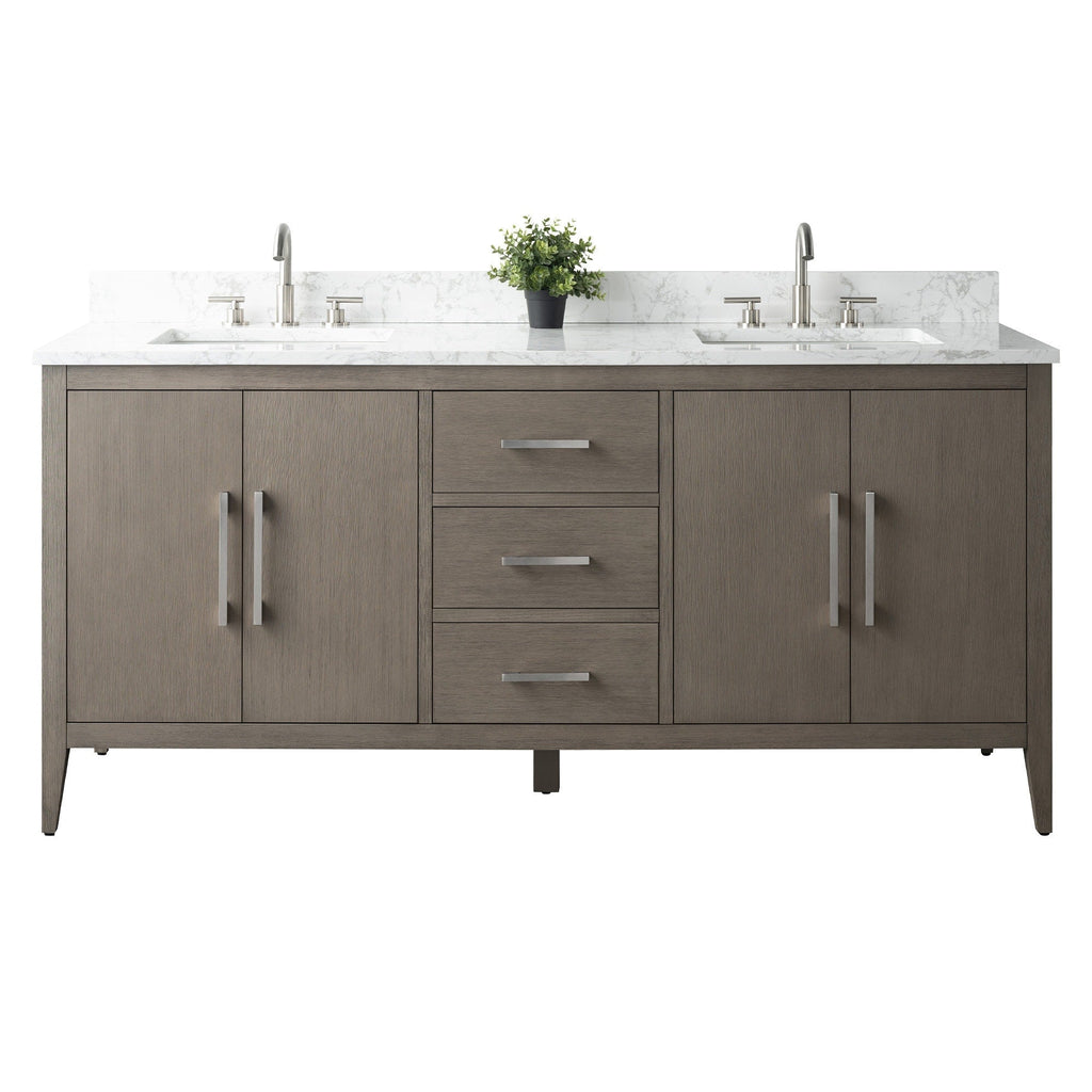 Meuble-lavabo double vasque Vanity Art 72 avec dessus en marbre reconstitué