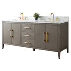 Meuble-lavabo double vasque Vanity Art 72 avec dessus en marbre reconstitué