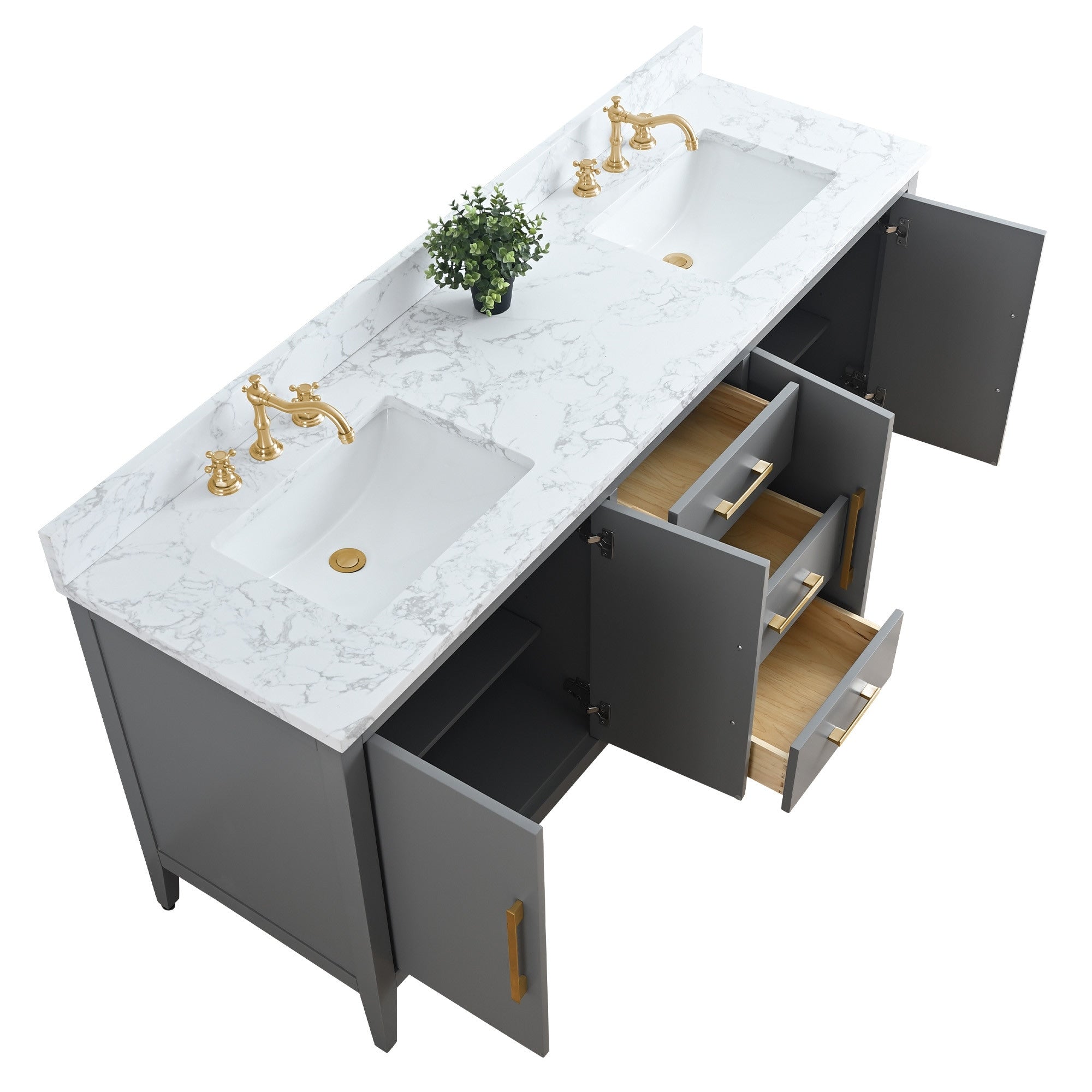 Meuble-lavabo double vasque Vanity Art 72 avec dessus en marbre reconstitué