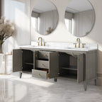 Meuble-lavabo double vasque Vanity Art 72 avec dessus en marbre reconstitué