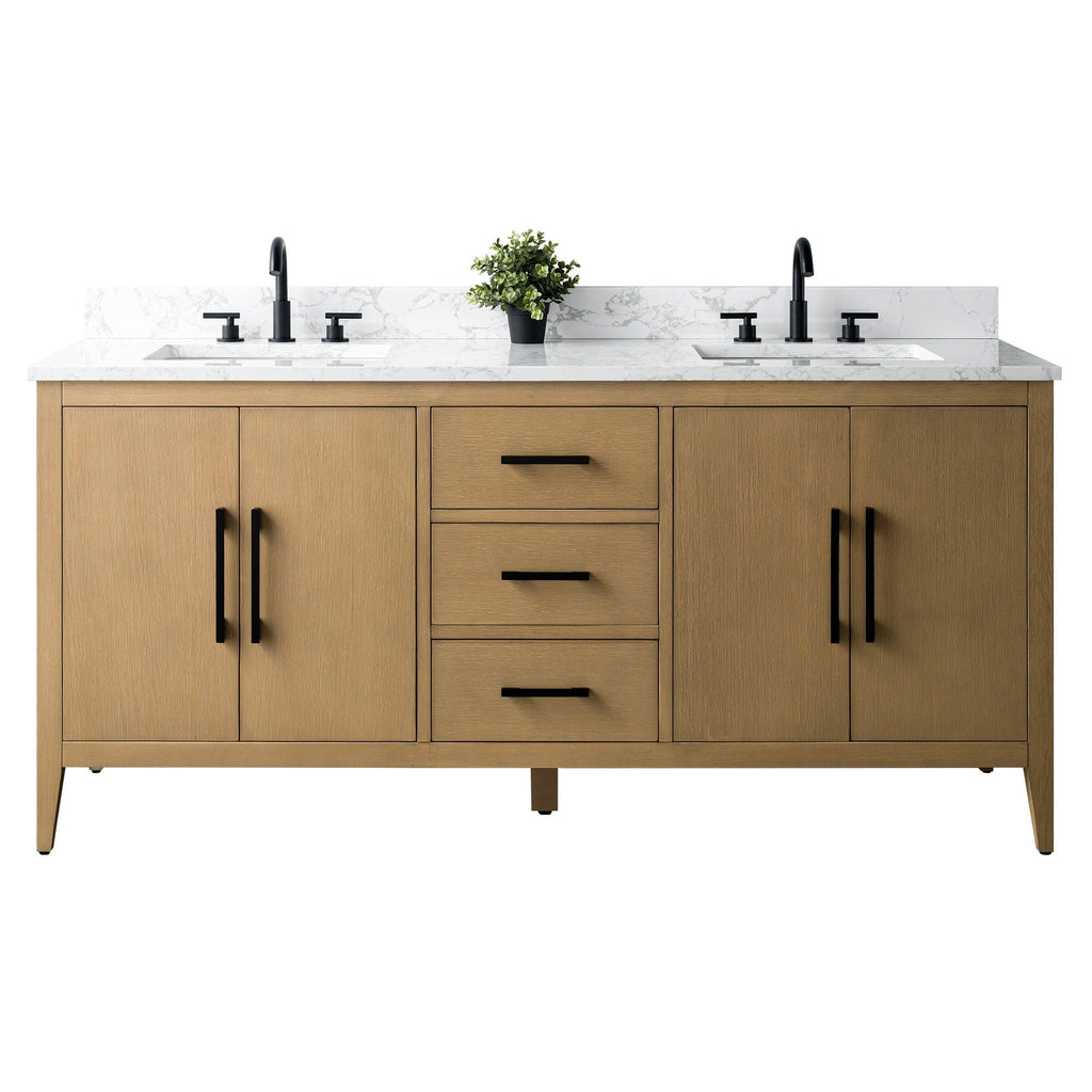 Meuble-lavabo double vasque Vanity Art 72 avec dessus en marbre reconstitué