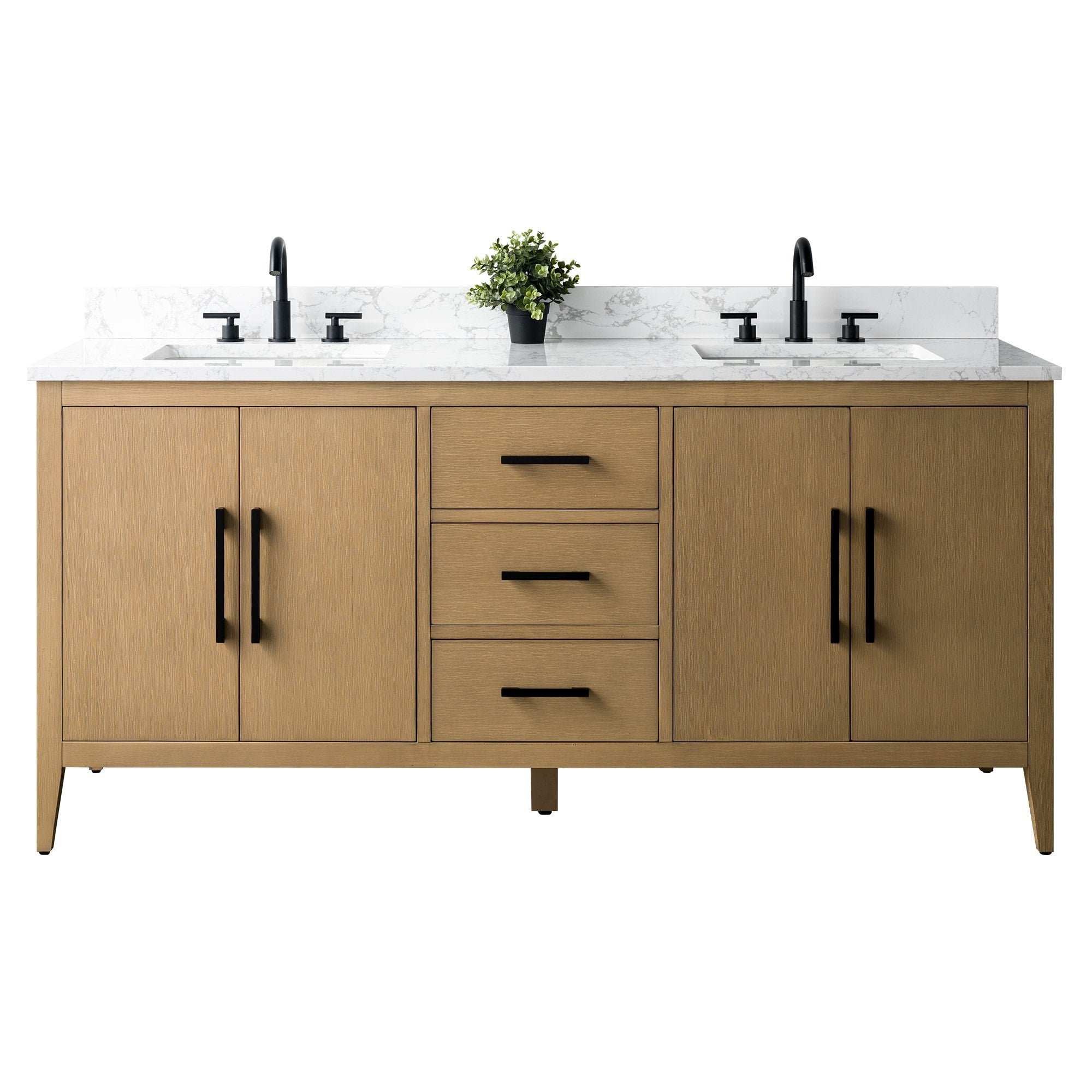 Meuble-lavabo double vasque Vanity Art 72 avec dessus en marbre reconstitué