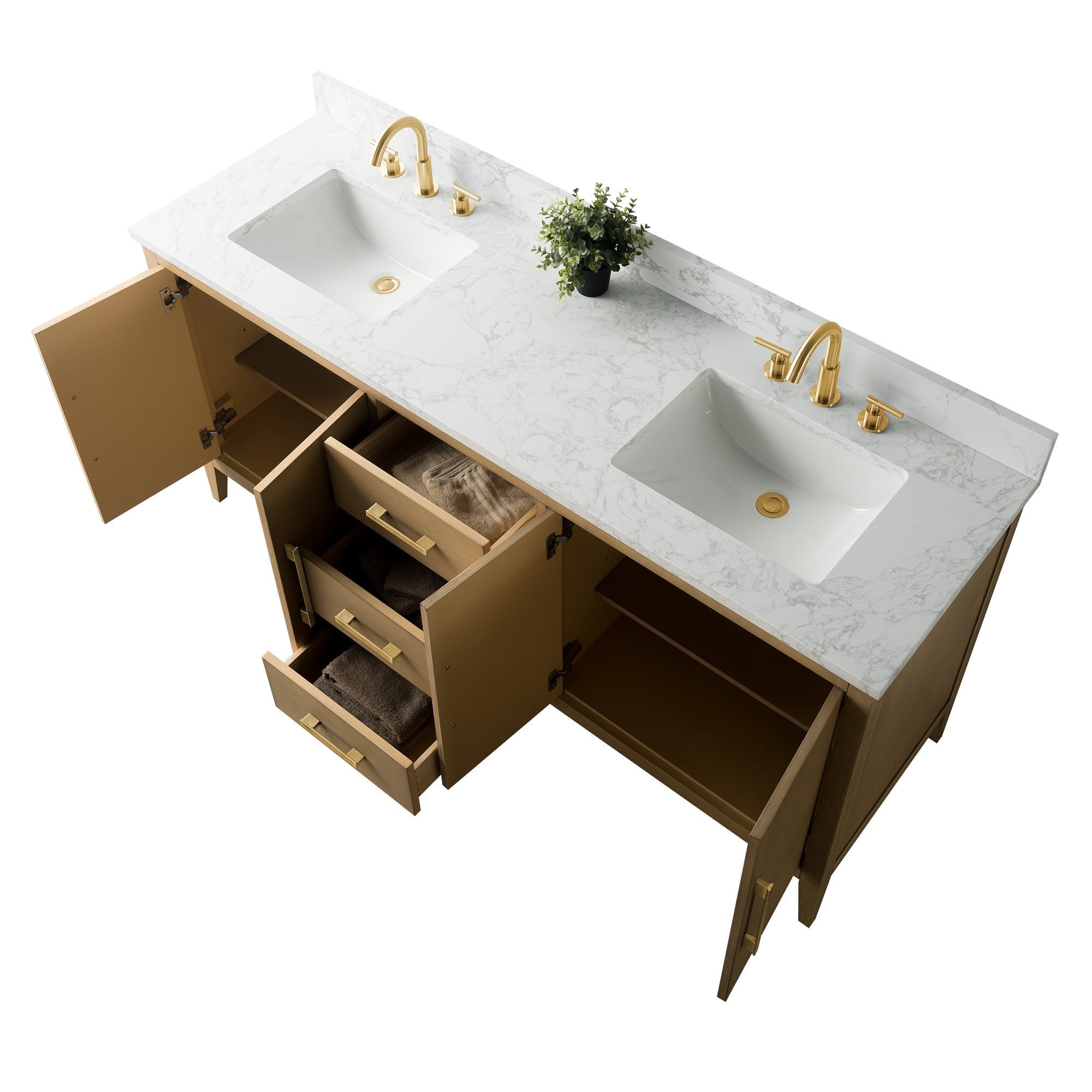 Meuble-lavabo double vasque Vanity Art 72 avec dessus en marbre reconstitué