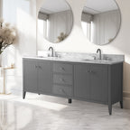 Meuble-lavabo double vasque Vanity Art 72 avec dessus en marbre reconstitué
