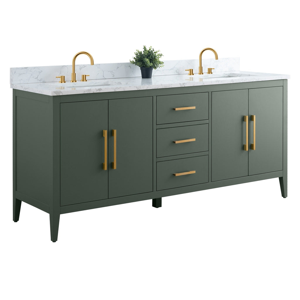 Meuble-lavabo double vasque Vanity Art 72 avec dessus en marbre reconstitué