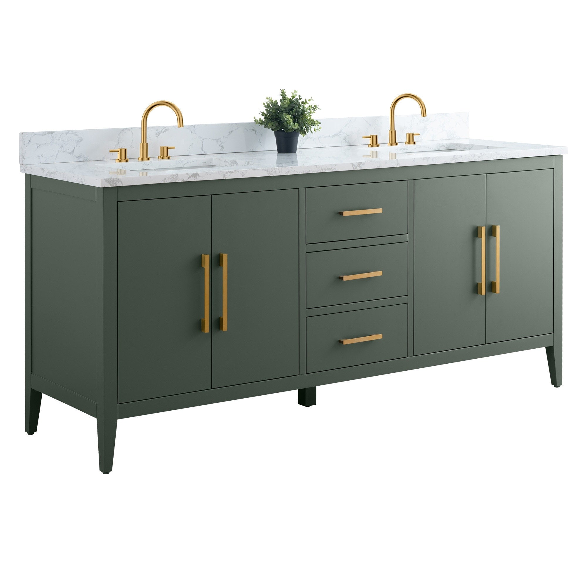 Meuble-lavabo double vasque Vanity Art 72 avec dessus en marbre reconstitué