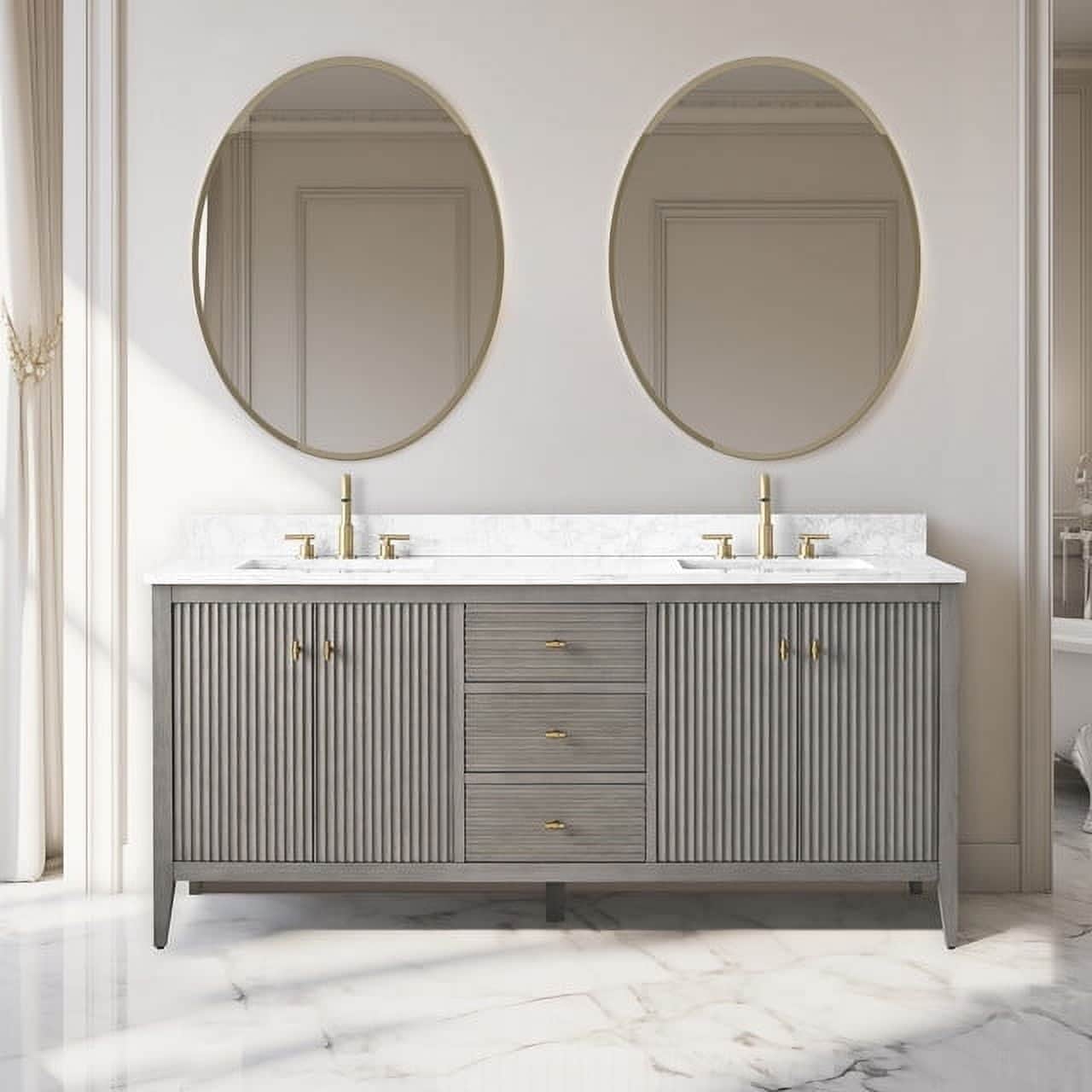 Meuble-lavabo double vasque Vanity Art 72 avec dessus en marbre reconstitué