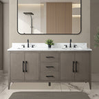 Meuble-lavabo double vasque Vanity Art 72 avec dessus en marbre reconstitué