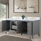 Meuble-lavabo double vasque Vanity Art 72 avec dessus en marbre reconstitué
