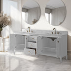 Meuble-lavabo double vasque Vanity Art 72 avec dessus en marbre reconstitué